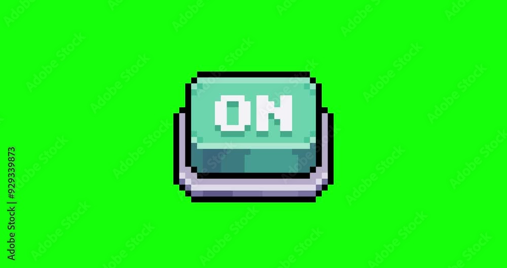 Aufkleber pixel art animation of green button being turned on on green background. animation video turning on 