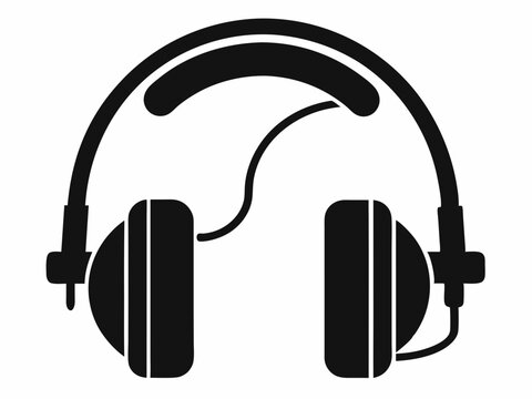 recommend clip art: Black silhouette computer headphone with cable design,Stereo Headphones in Silhouette