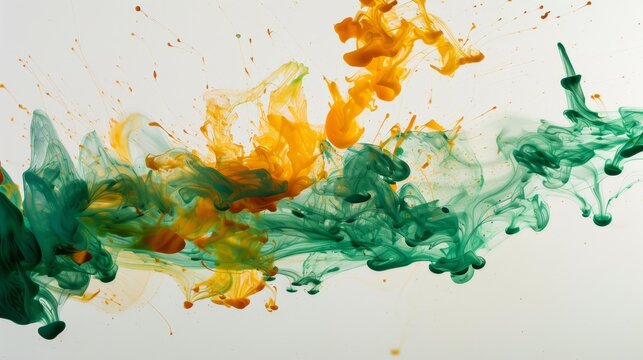 Green Ink With Yellow And Orange Drop