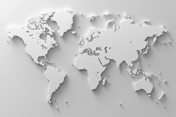 Minimalist 3D World Map in White