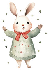 Obraz premium PNG Christmas rabbit cartoon cute white background.