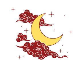 Monochromatic clouds and moon Black. Illustration vector 
