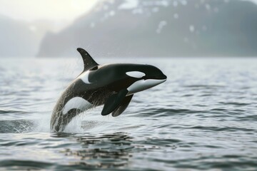 Obraz premium Photograph of an orca leaping out of the ocean