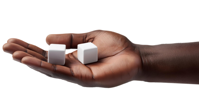 Black Hand Holding Blank Game Dice, FAQ Symbol, Isolated Transparent PNG, Graphic Reource