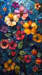 Naklejka premium Floral background stained glass