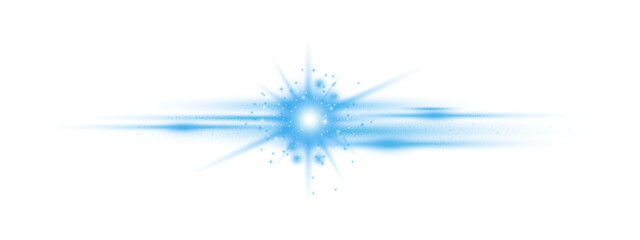 Shining blue stars rays of light and glowing streaks.