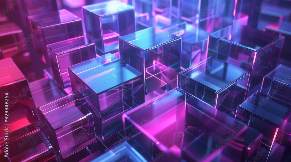 Poster light and cubes modern abstract structure