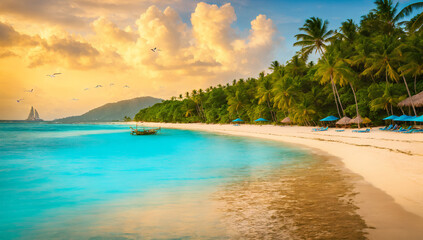Fototapeta premium A beach filled with lots of palm trees next to the ocean