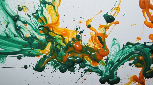 Green Ink With Yellow And Orange Drop