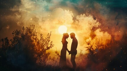 Obraz premium A couple is hugging in a forest.