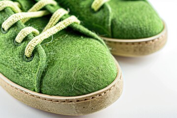 A detailed view of a pair of green shoes
