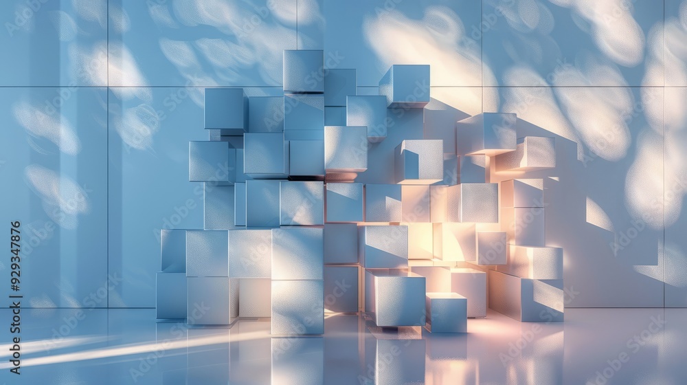 Poster light and cubes modern abstract structure