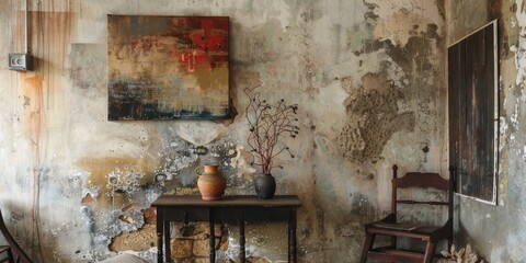 Rustic Charm Vintage Room with Contemporary Art on Concrete Wall Cape Town South Africa