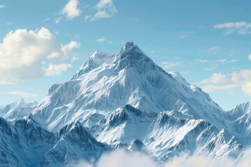 Fototapeta premium A majestic mountain peak covered in thick snow and surrounded by cloudy skies