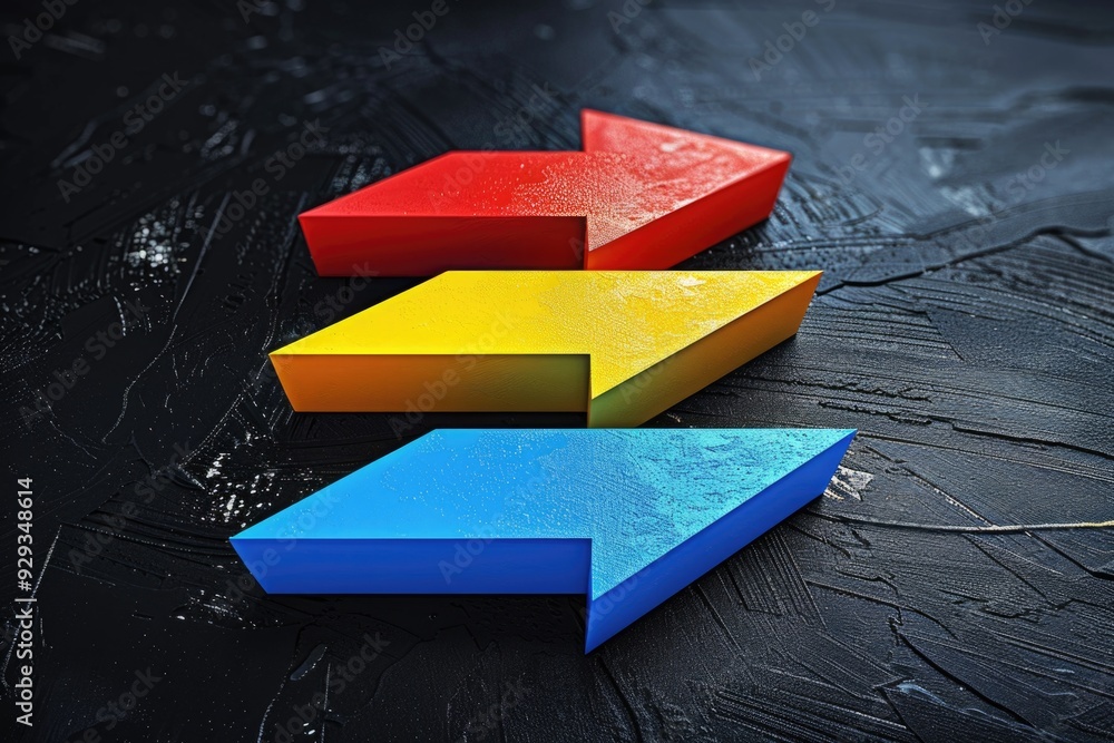 Poster a colorful arrow pointing upwards on a dark background