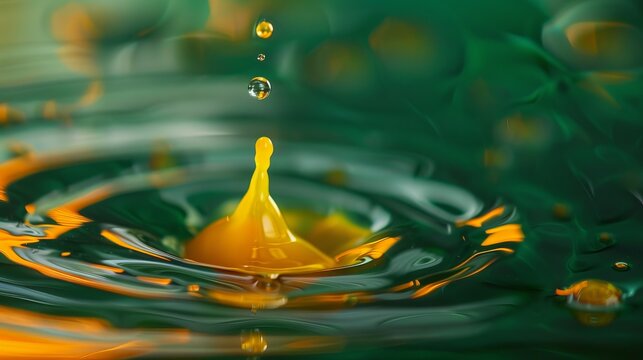 Green Ink With Yellow And Orange Drop