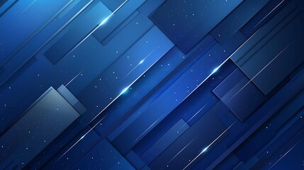 Abstract blue geometric background with 3D shapes.