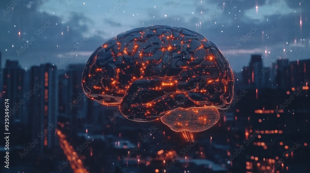 Poster digital high tech brain. digital artificial intelligence illustration depicting the concept of advan