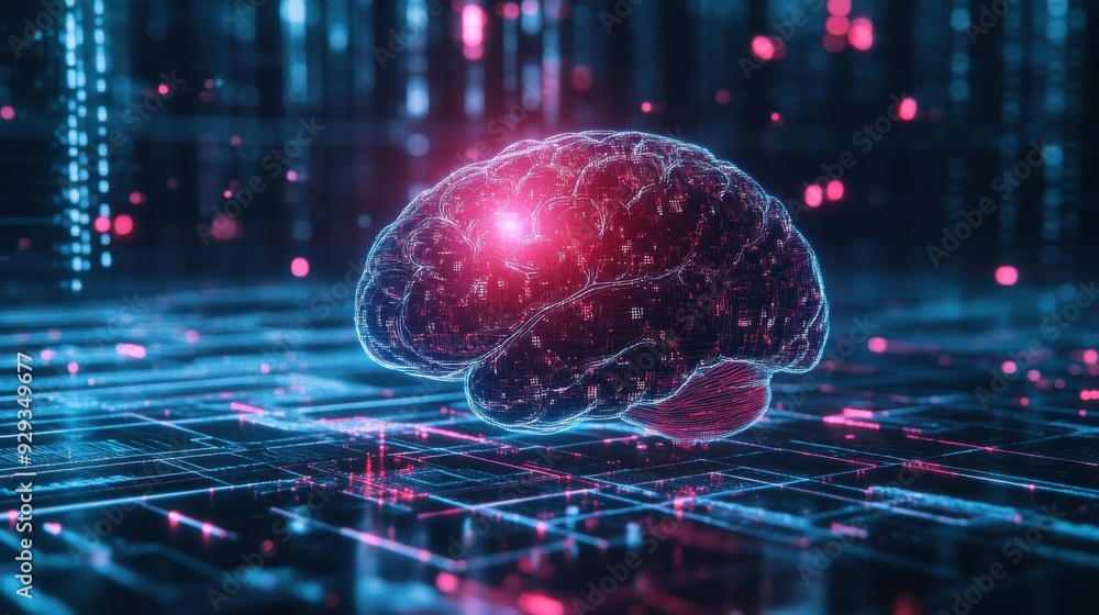 Poster digital high tech brain. digital artificial intelligence illustration depicting the concept of advan