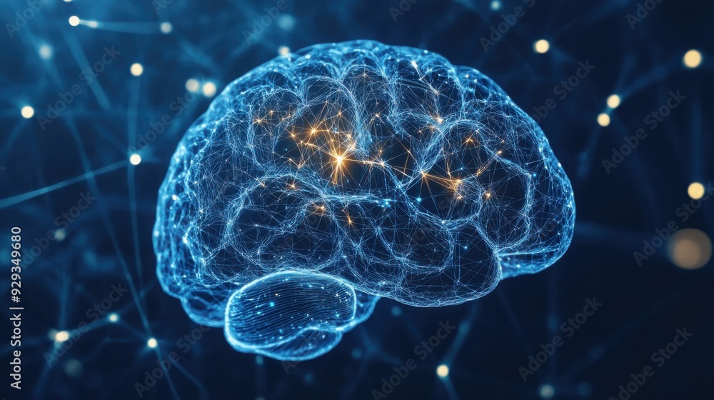 Poster digital high tech brain. digital artificial intelligence illustration depicting the concept of advan