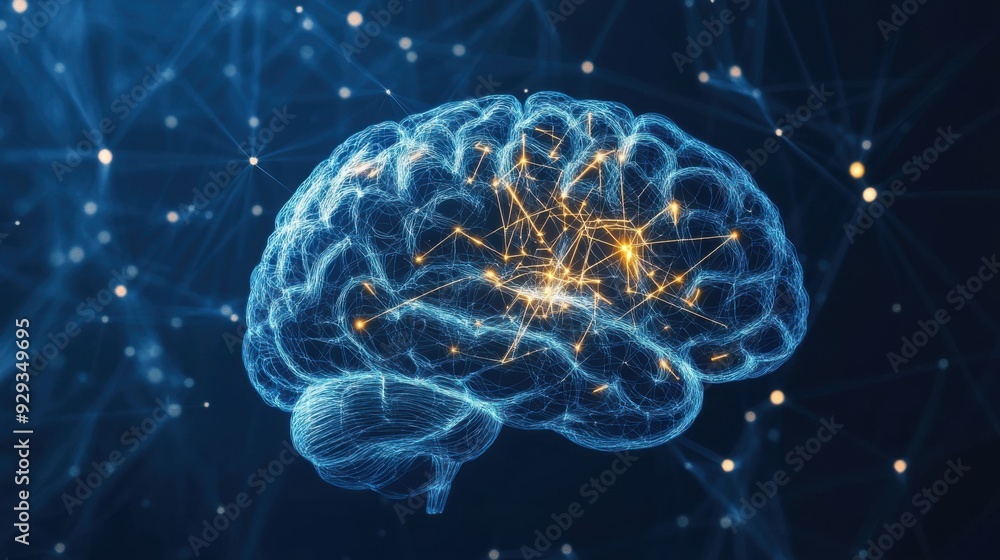 Poster digital high tech brain. digital artificial intelligence illustration depicting the concept of advan