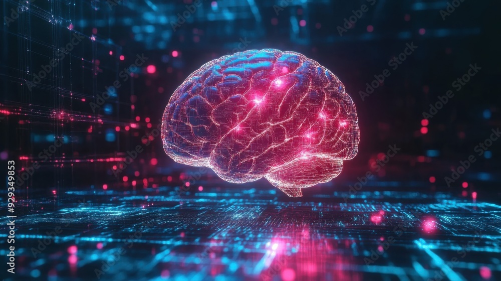 Poster digital high tech brain. digital artificial intelligence illustration depicting the concept of advan