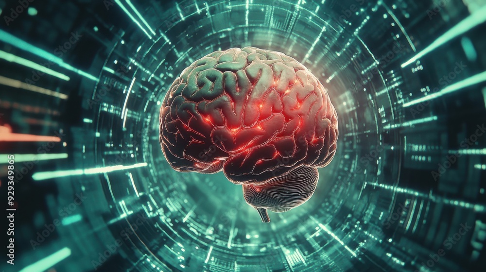 Poster digital high tech brain. digital artificial intelligence illustration depicting the concept of advan