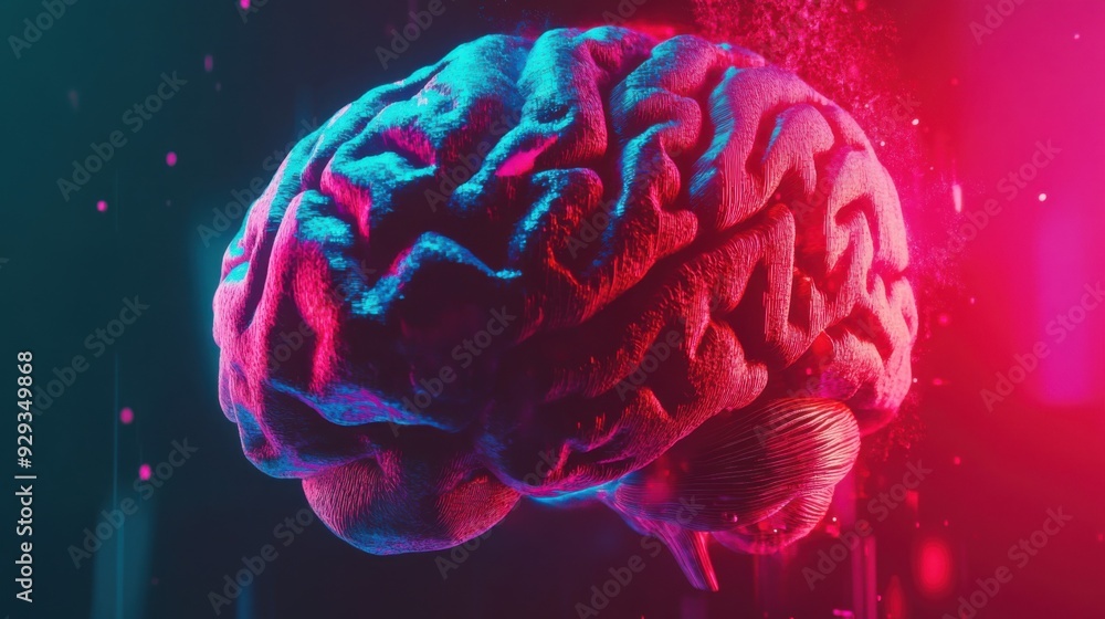 Poster digital high tech brain. digital artificial intelligence illustration depicting the concept of advan