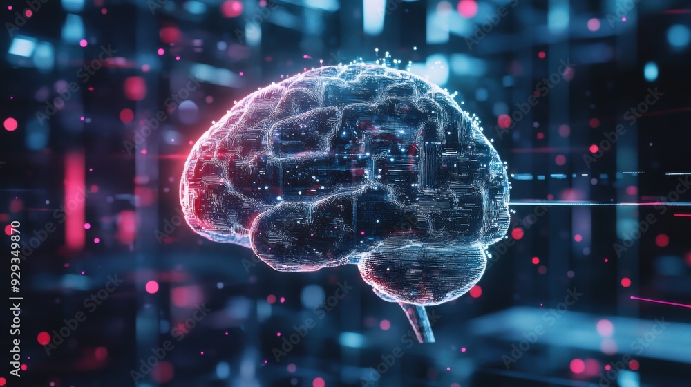 Poster digital high tech brain. digital artificial intelligence illustration depicting the concept of advan