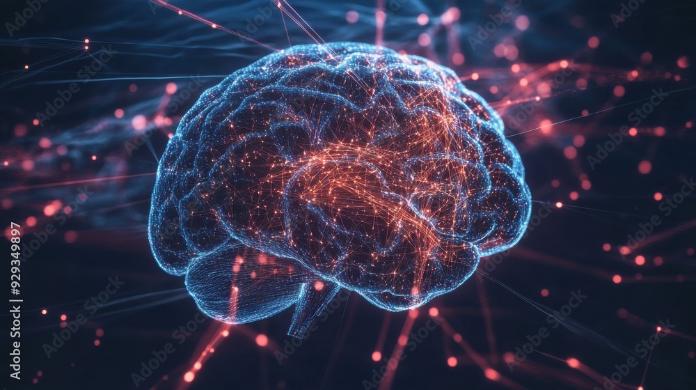 Poster digital high tech brain. digital artificial intelligence illustration depicting the concept of advan