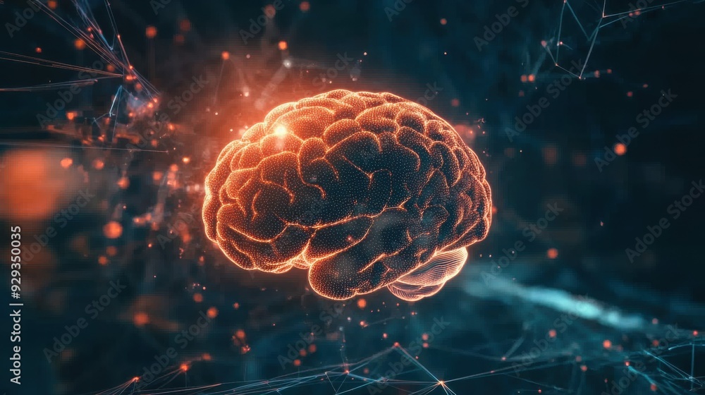 Poster digital high tech brain. digital artificial intelligence illustration depicting the concept of advan