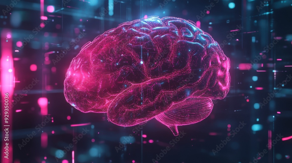 Poster digital high tech brain. digital artificial intelligence illustration depicting the concept of advan
