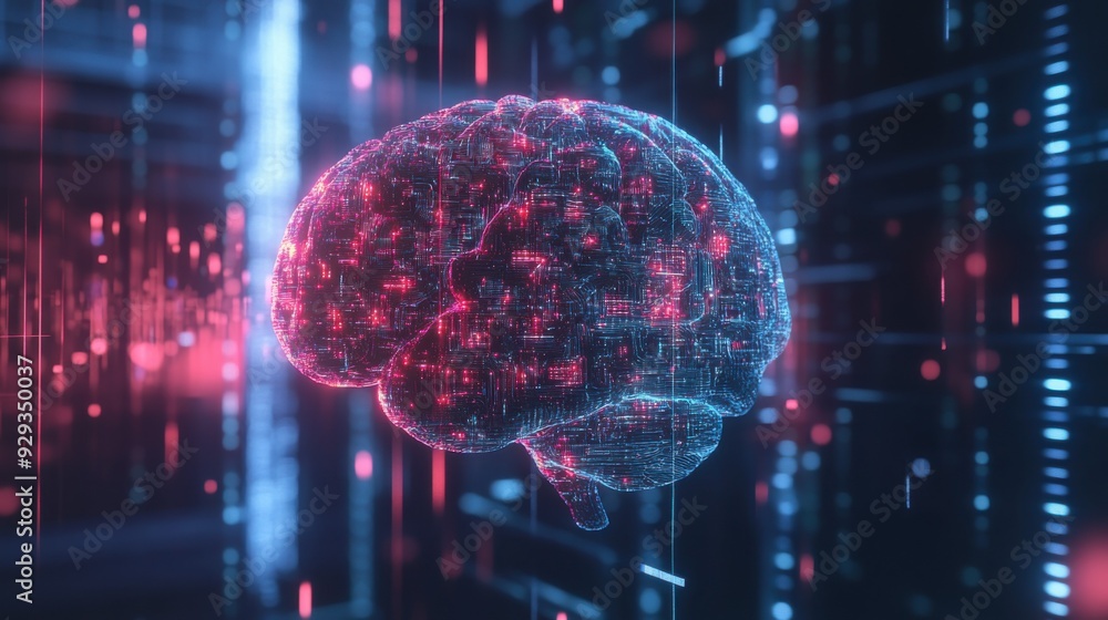 Poster digital high tech brain. digital artificial intelligence illustration depicting the concept of advan