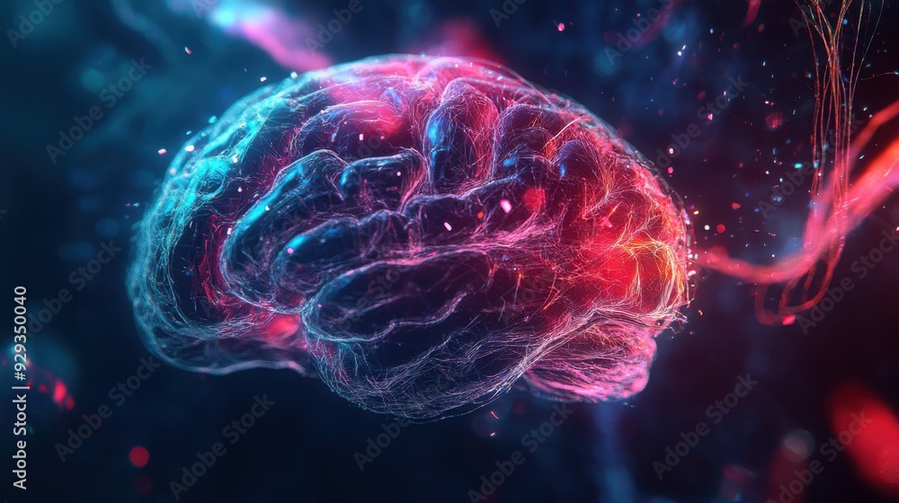 Poster digital high tech brain. digital artificial intelligence illustration depicting the concept of advan
