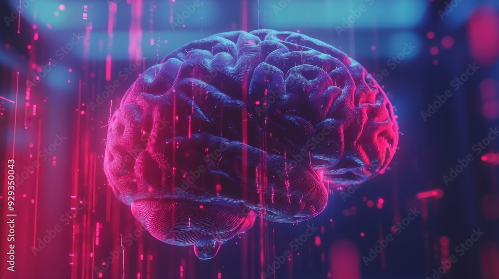 Poster digital high tech brain. digital artificial intelligence illustration depicting the concept of advan