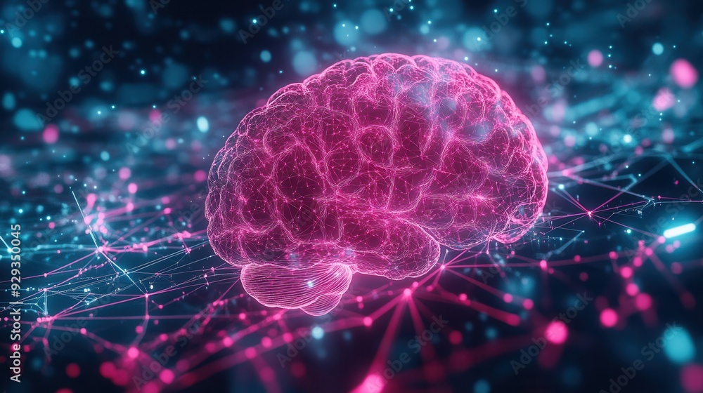 Poster digital high tech brain. digital artificial intelligence illustration depicting the concept of advan