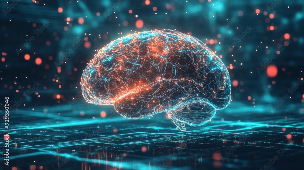 Poster digital high tech brain. digital artificial intelligence illustration depicting the concept of advan