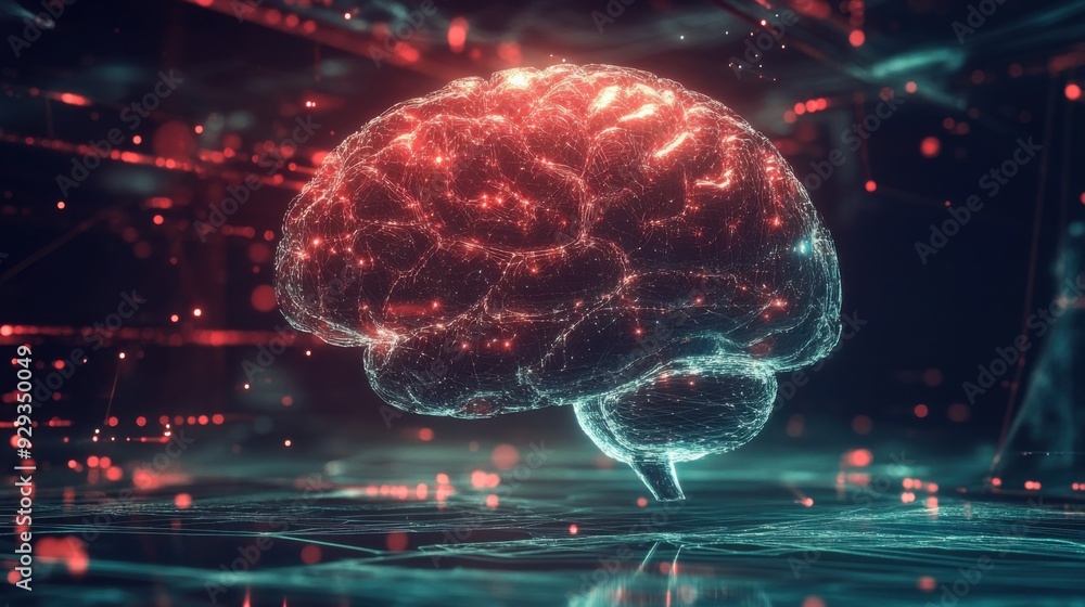 Poster digital high tech brain. digital artificial intelligence illustration depicting the concept of advan