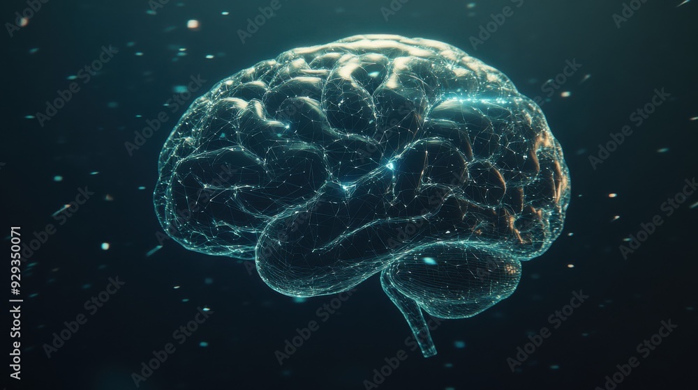 Poster digital high tech brain. digital artificial intelligence illustration depicting the concept of advan