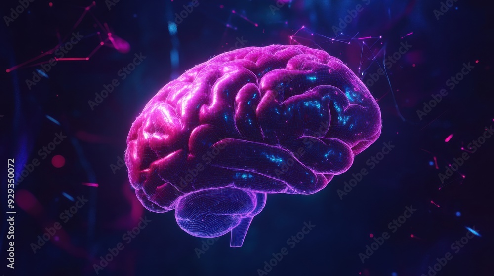 Poster digital high tech brain. digital artificial intelligence illustration depicting the concept of advan