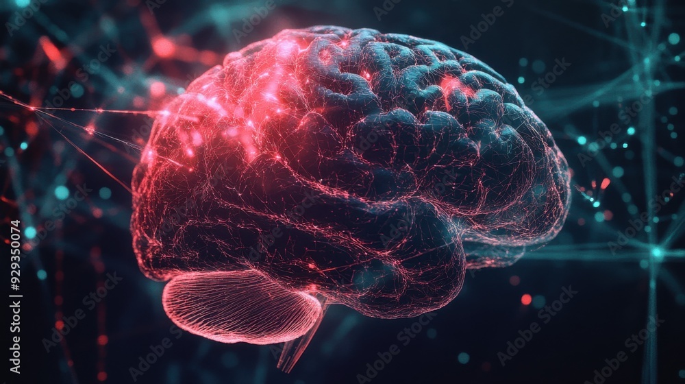 Poster digital high tech brain. digital artificial intelligence illustration depicting the concept of advan