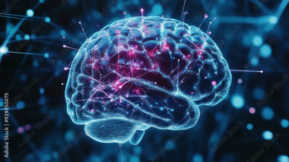 Poster digital high tech brain. digital artificial intelligence illustration depicting the concept of advan