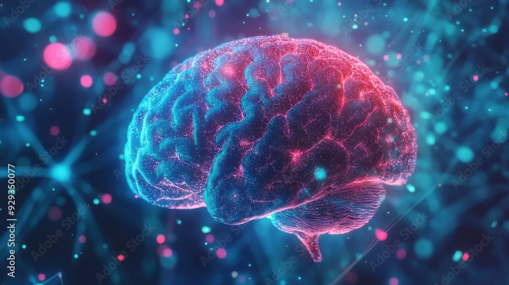 Poster digital high tech brain. digital artificial intelligence illustration depicting the concept of advan