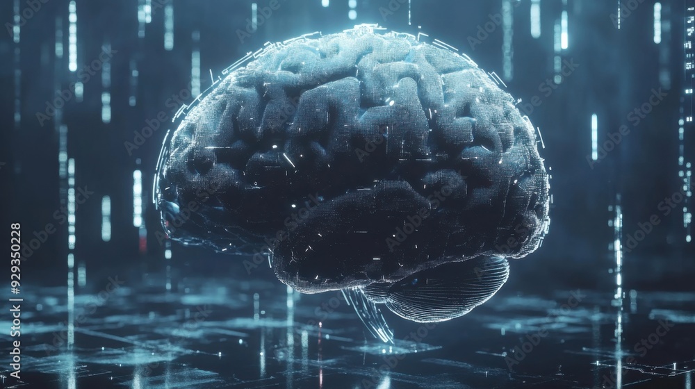 Poster digital high tech brain. digital artificial intelligence illustration depicting the concept of advan