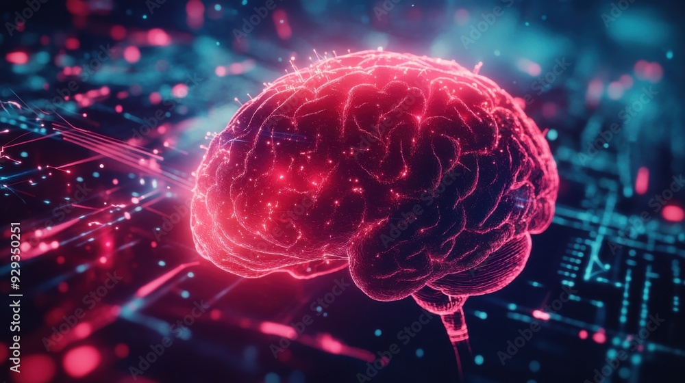 Poster digital high tech brain. digital artificial intelligence illustration depicting the concept of advan