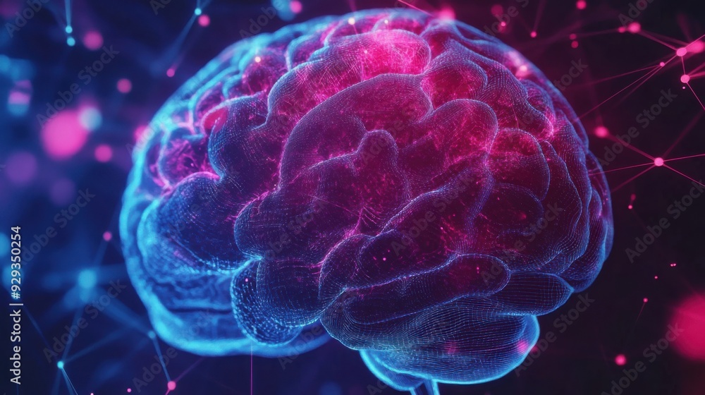 Poster digital high tech brain. digital artificial intelligence illustration depicting the concept of advan
