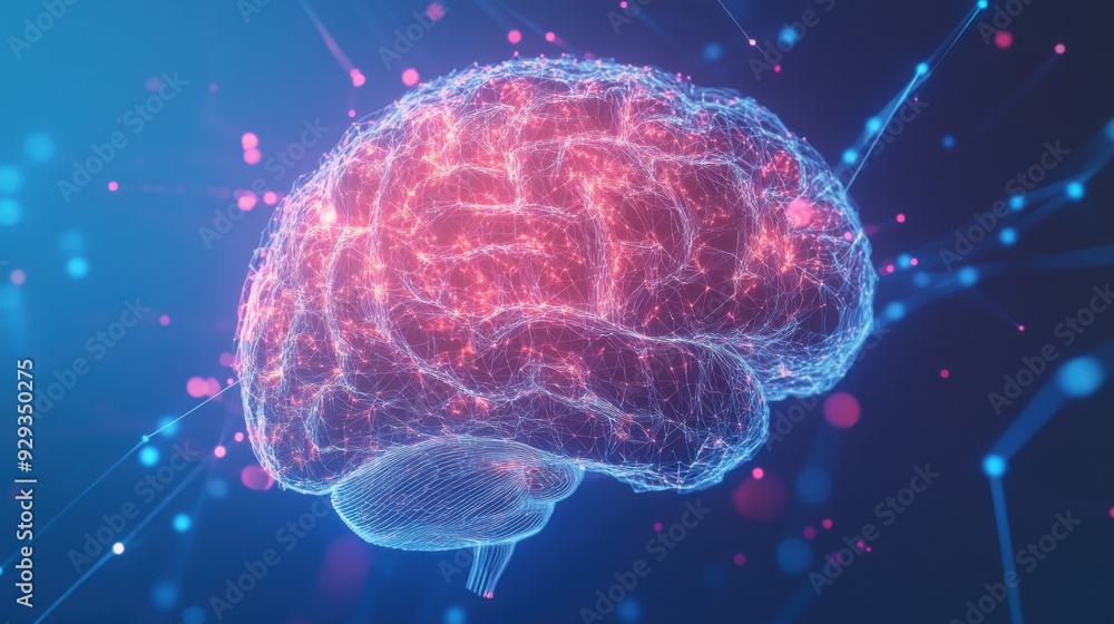 Poster digital high tech brain. digital artificial intelligence illustration depicting the concept of advan