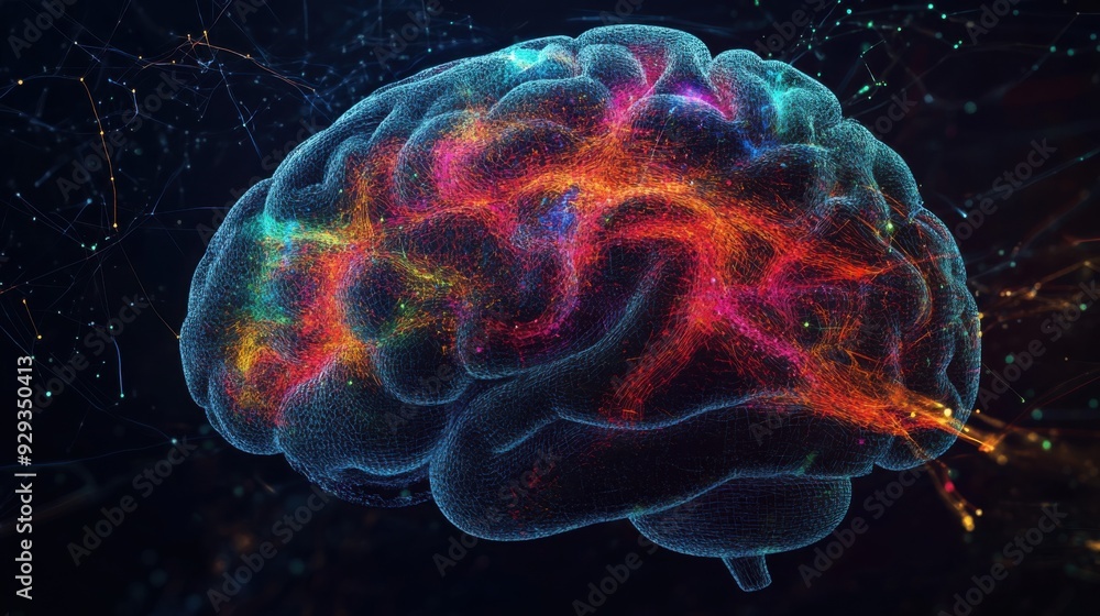 Poster digital high tech brain. digital artificial intelligence illustration depicting the concept of advan