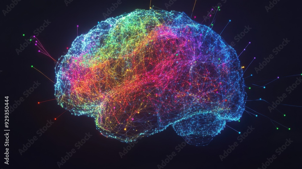 Poster digital high tech brain. digital artificial intelligence illustration depicting the concept of advan