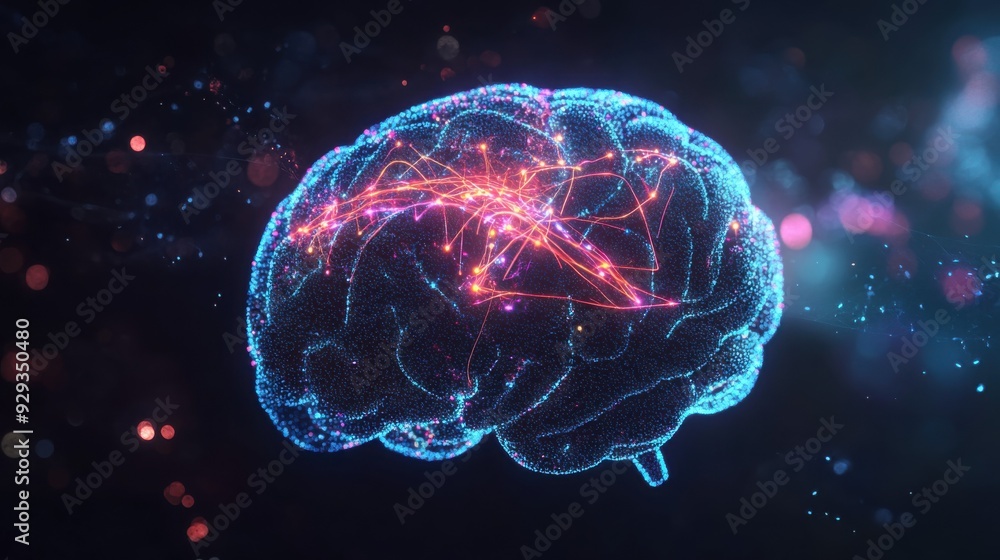 Poster digital high tech brain. digital artificial intelligence illustration depicting the concept of advan